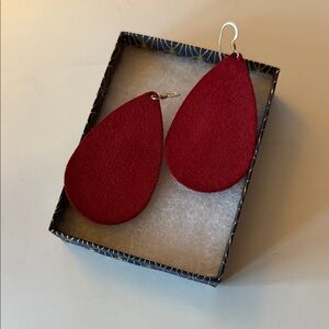 Nickel & Suede Medium Crimson Teardrop Earrings